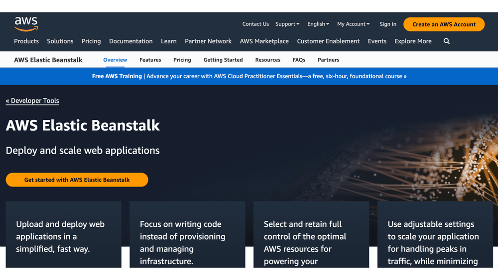 aws elastic beanstalk home page screenshot