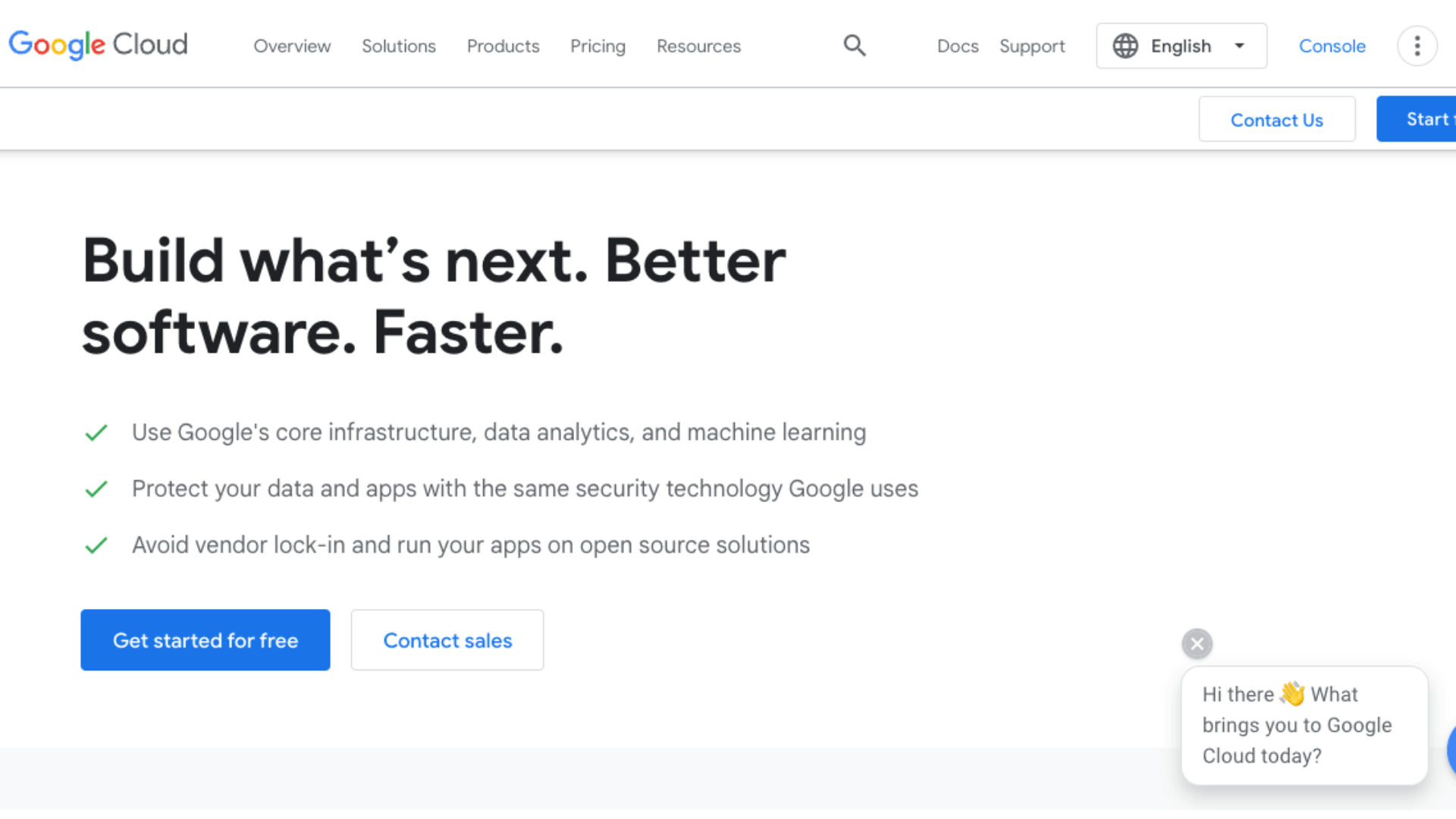 google cloud home page screenshot