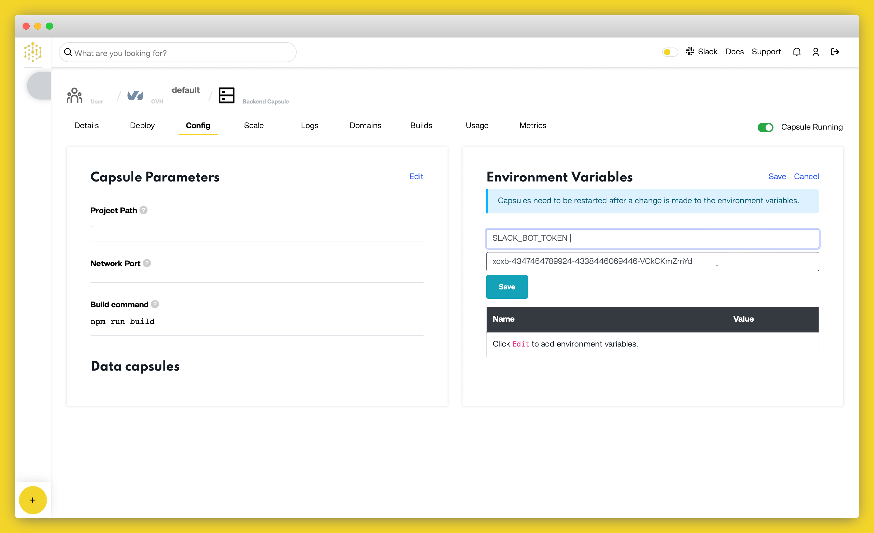 token env variable